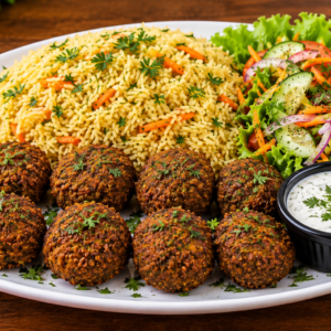 Falafel Platter (8 Pcs) — Rice Platter with Salad.
