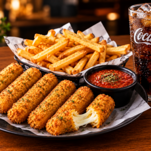 6 Pcs Combo (with Fries & Soda) — Mozzarella Sticks.